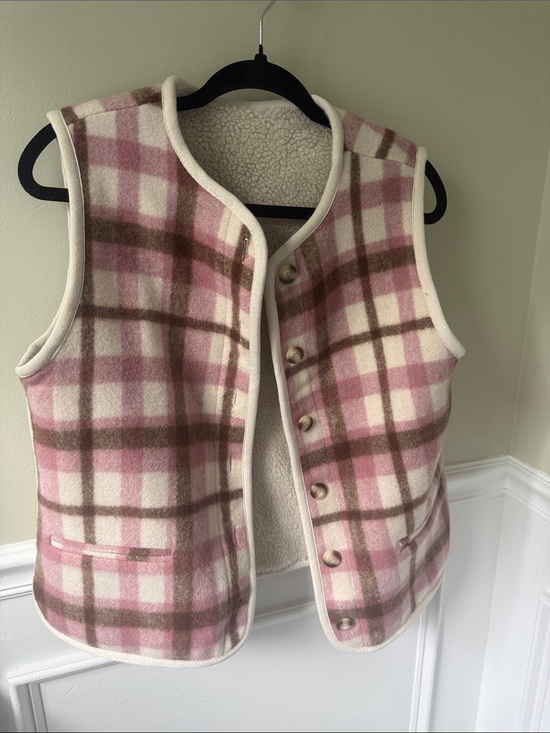 Jackets & Blazers - Pink and Brown Plaid Sherpa-Lined Vest reversible